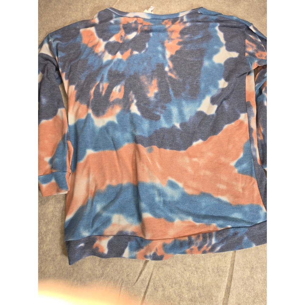 B.S! Blue and Coral Tie Dye Lightweight French Terry Sweatshirt‎ Womens L